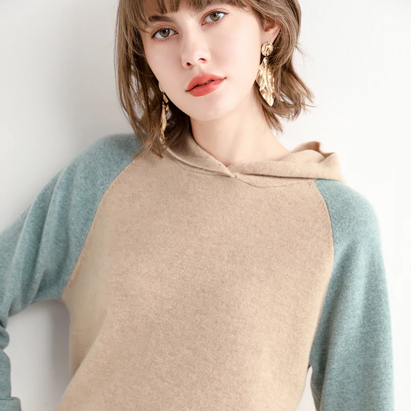 

Women's hooded knitwear new 100 pure wool blazers in the fall of 2020