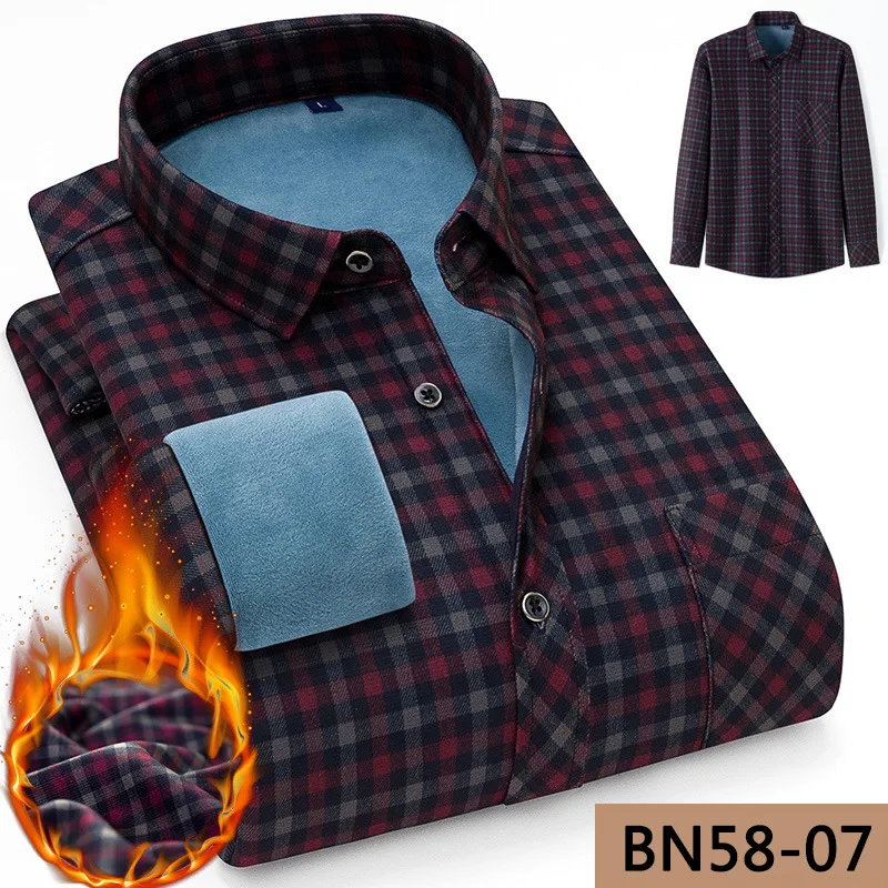 plaid shirt men Brand Plus velvet thickening warm winter shirts Business casual quality shirts for men