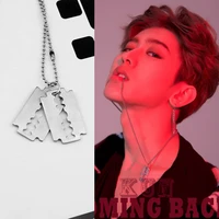 hot selling mens fashion charm stainless steel blade pendant hip hop necklace male razor shape necklace 2021