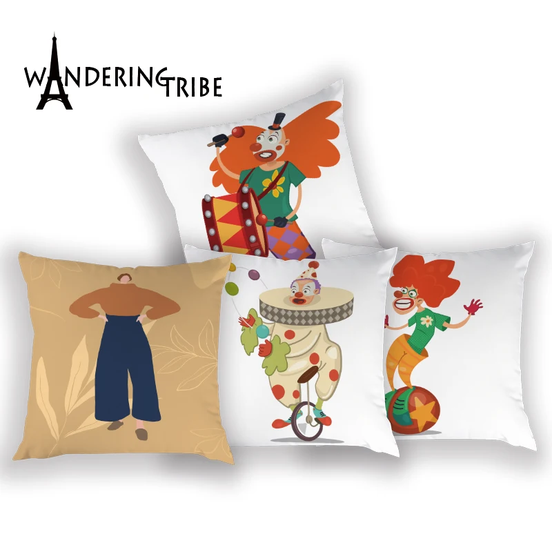 

Cartoon Clown Cushion Covers Abstract Figure Home Decoration Pillows Case Simpleand Interesting Cushions Cover Print PillowCases