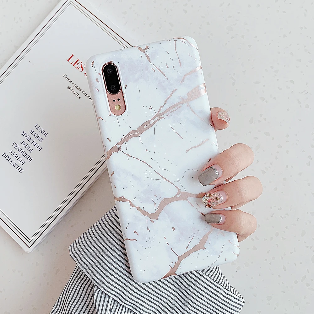 Чехол-накладка для Huawei P40 P30 P20 Mate 30 20 Pro Lite с гальваническим покрытием мраморным |