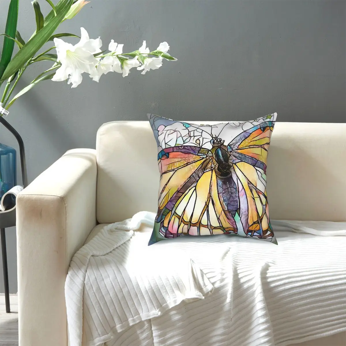 

Stained Glass Butterfly Vikingstaad Square Pillow Case Polyester Throw Pillow Casual PillowcaseNorseNordic