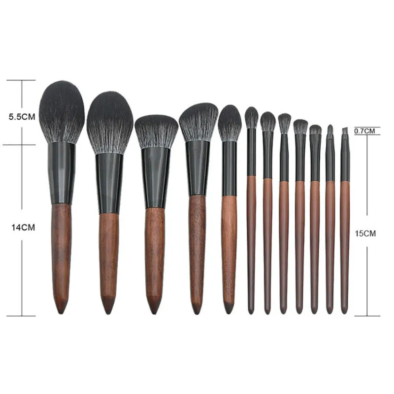 

12 Pcs Sandalwood Brush With Wooden Handle Makeup brushes set Black White Fiber Wool Foundation Powder Eyeshadow Brush
