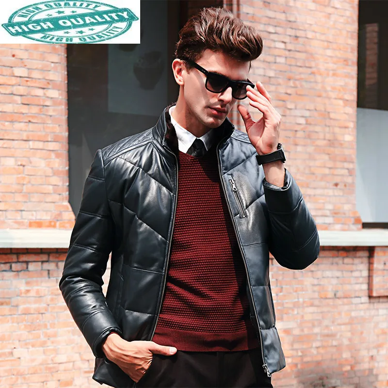 

Winter New Men's Clothing Genuine Leather Down Jacket Real Mink Fur Collar Sheep Shearling Coat Male Jaqueta LXR328