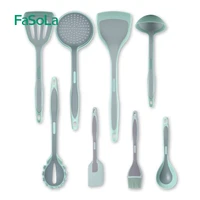 fasola kitchen cooking utensils set 8 pcs non stick silicone cooking kitchen utensils cookware spoon spatula set green gray