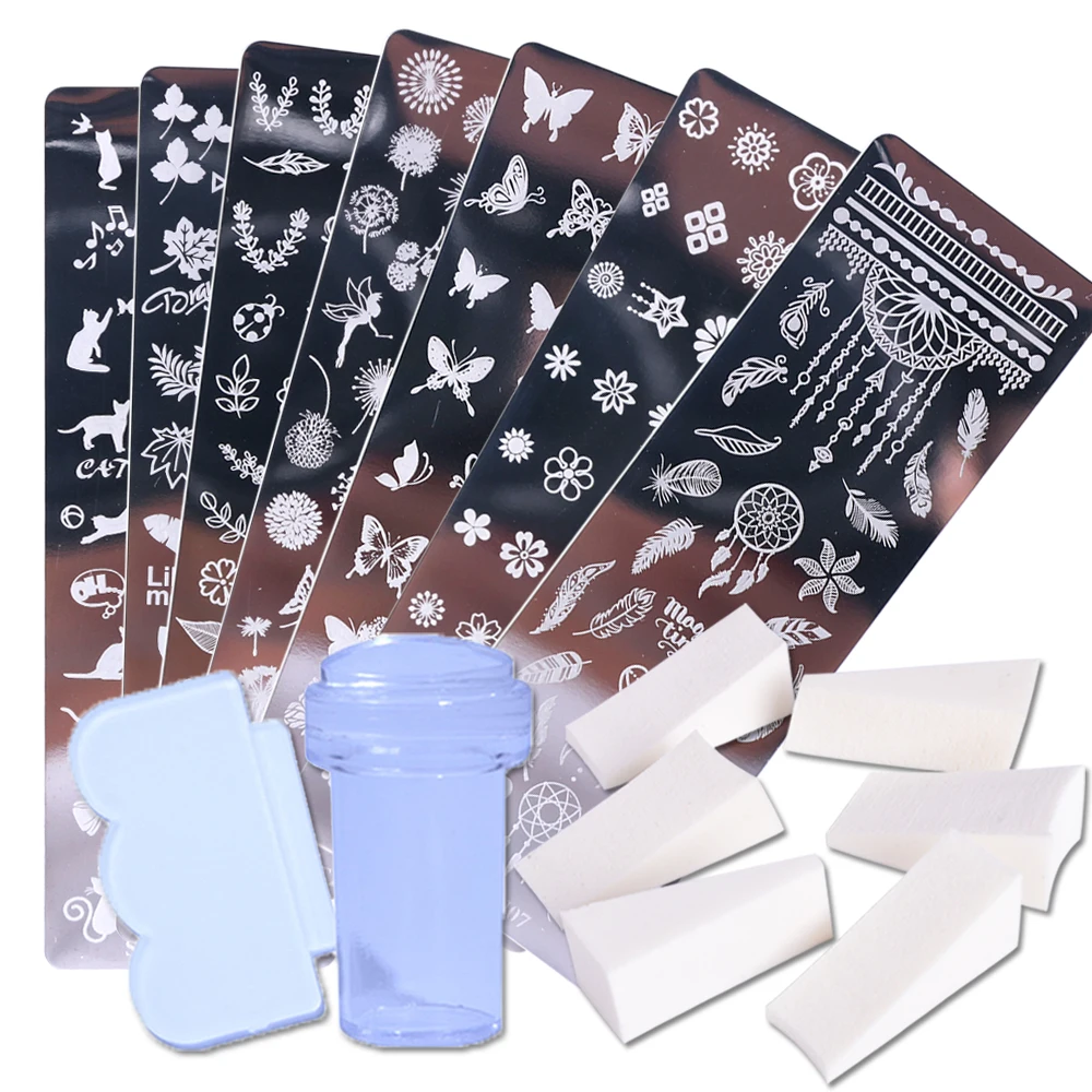 Пластины для стемпинга ногтей снежинки листья цветы трафарет изображения на