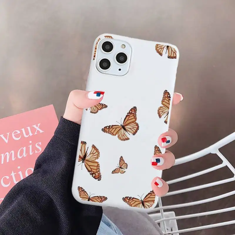 

Vintage Butterfly Fashion Phone Case White Candy Color for iPhone 6 7 8 11 12 s mini pro X XS XR MAX Plus