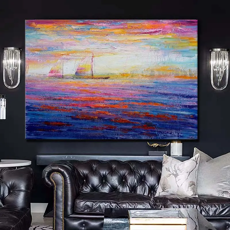 

Hand Painted Abstract Impasto Boat Seascape Wall Picture Canvas Oil Painting Living Room Home Wall Art Decoration Drop Shipping