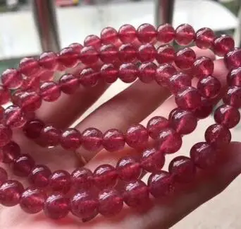 7 мм натуральный ледяной Красный Клубничный кварцевый растягивающийся браслет с