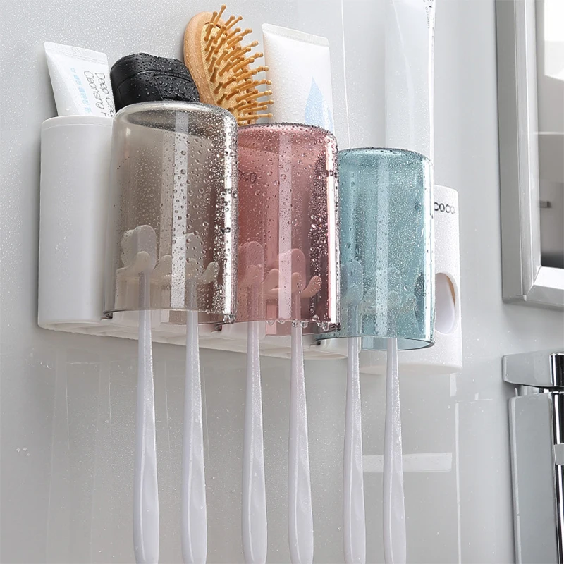 New Bathroom Accessories Organizer Set Toothbrush Holder Multifunction Household Storage Rack Wall Mount Toothpaste Squeezer | Дом и сад