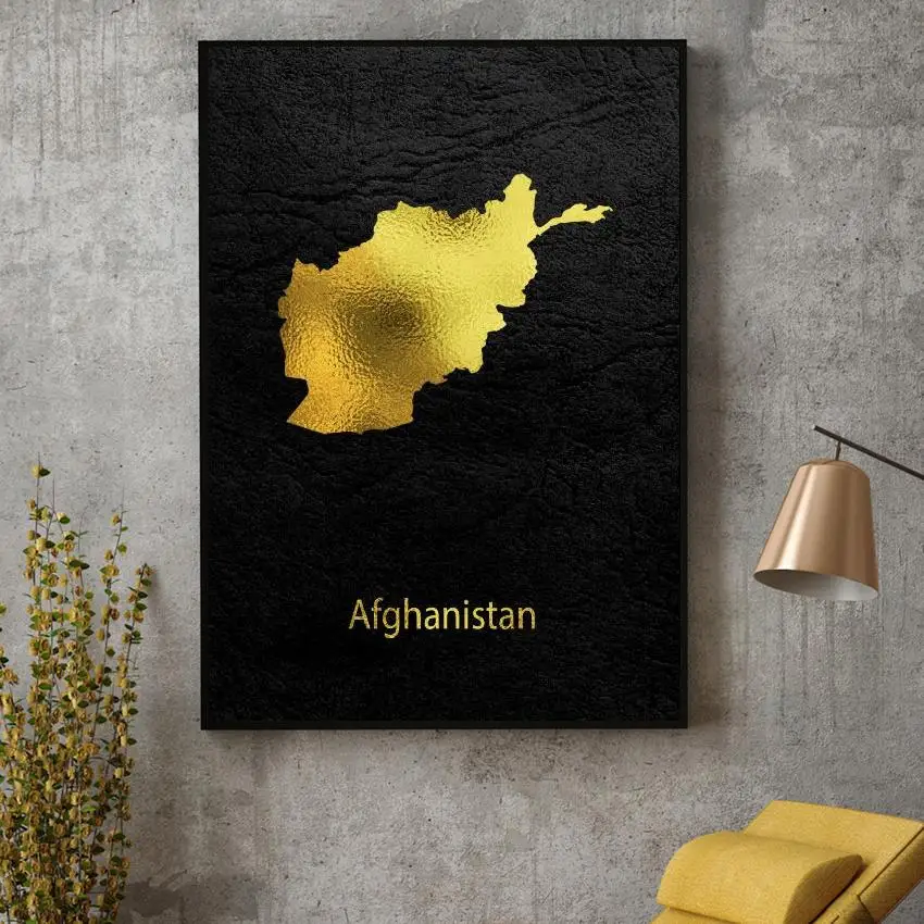 

Golden Map Art Afghanistan Canvas Painting Wall Art Pictures Prints Home Decor Wall Poster Decoration For Living Room