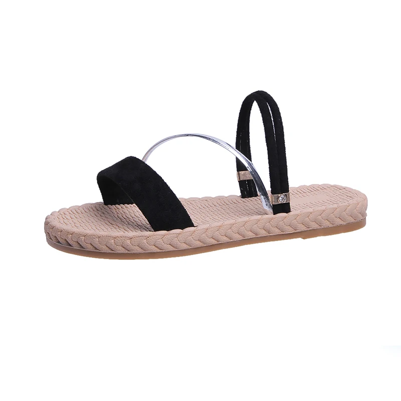 

Larged-Sized 43 New Arrivals 2021 Women's Flat Slippers Narrow Band Sandals Gladiator Flock Chaussure Femme Shoes Outdoor Slides