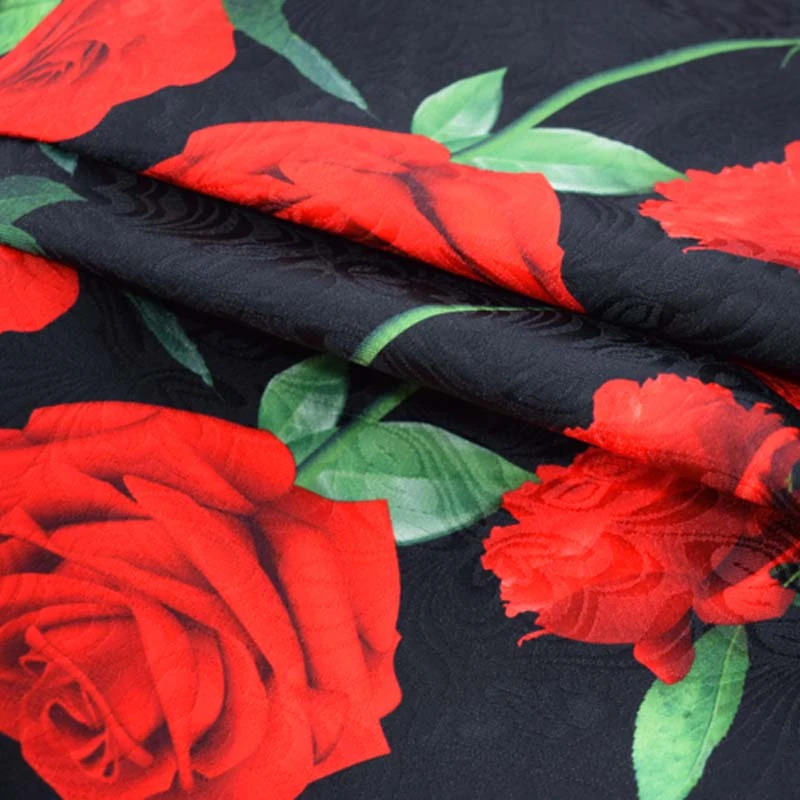 Красная роза цифровая картина жаккардовая ткань для пальто платья базин