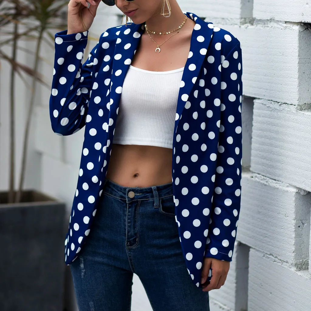 Женское Свободное пальто в горошек Повседневная Уличная верхняя одежда с