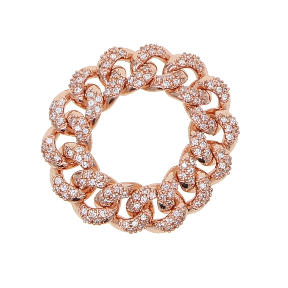 rose gold Для женщин хип-хоп обручальное кольцо трендовые кольца на палец iced out bling cz проложили Майями кубинское звено цепи кольцо ювелирные изделия - Цвет основного камня: rose gold