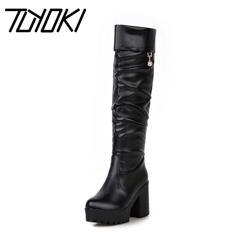 Tuyoki женские ботфорты на высоком квадратном каблуке теплые зимние полусапожки