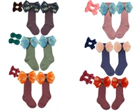 toddler girls socks bows beading knee high princess socks for girl cute newborn baby cotton stockings 0 7y 2pair4pcs