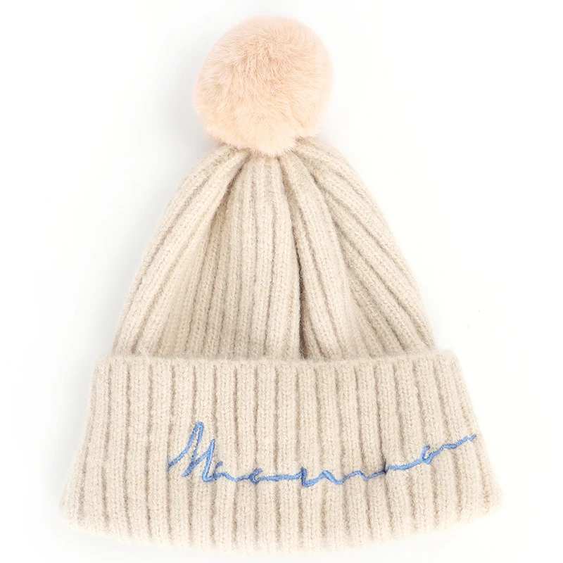 2019 детская одежда из новой зимней помпон с вышивкой вязаная шапочка для