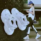 Женские летние дышащие сандалии, черные или белые сандалии на толстой подошве, со шнуровкой, лето 2020