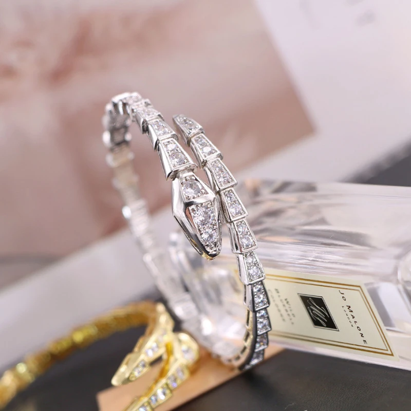 

New Snake Bracelet Punk Exaggerated Fashion Micro Pave Cubic Zirconia Opening Adjustable Copper Bracelet Women Jewelry Gift