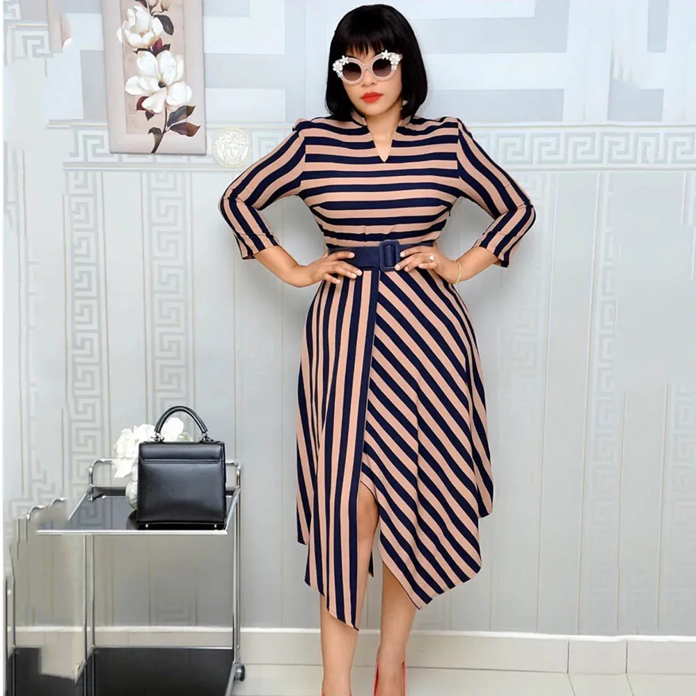 Женское офисное платье в полоску африканская мода асимметричная туника с