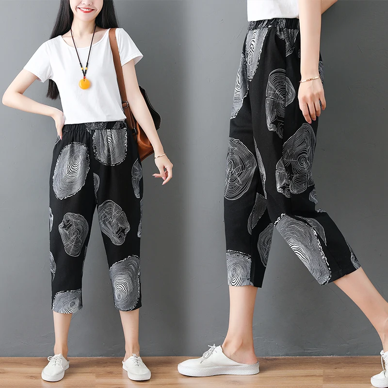 Женские брюки 2021 винтажные в горошек с принтом женские поясом на резинке модель