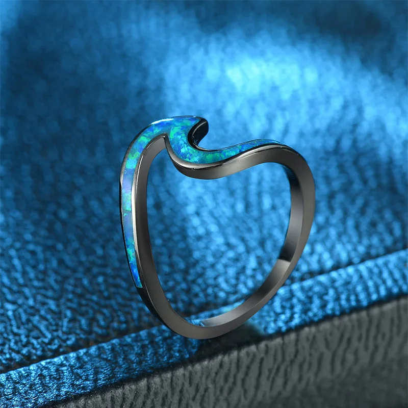 RE Fire опал черный золотой цвет заполненное кольцо геометрический дизайн синяя