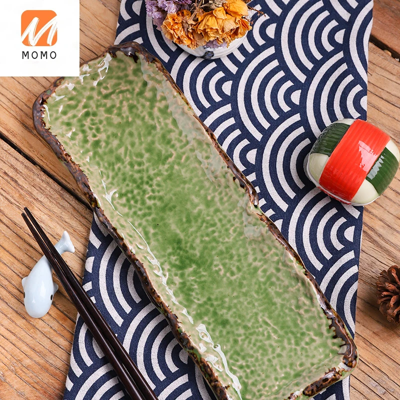 

Ceramic Tableware Retro Rectangular Stone Pattern Sushi Plate Creative Japanese Rectangular Sushi Dish Fish Dish Dish