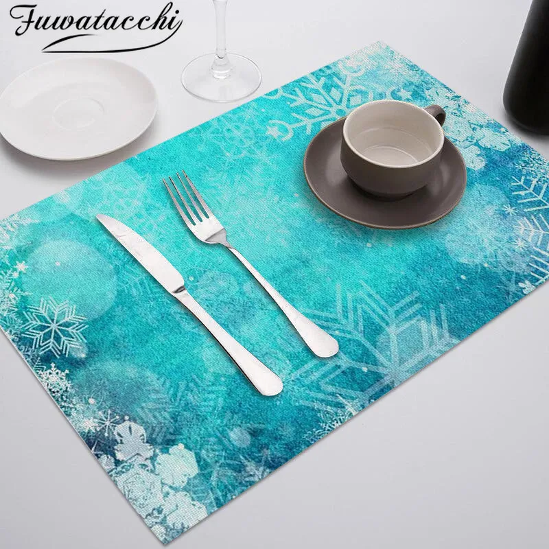 

Beautiful ice and snow Pattern Table Mat Winter white snowflake Placemat for Wedding Kitchen Decor Coasters Dining Accessories