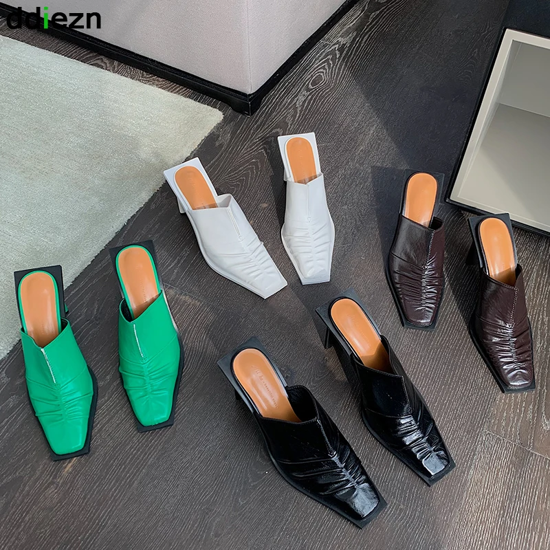 

Мюли женские на высоком каблуке, сандалии, квадратный носок, модная летняя обувь, 2022