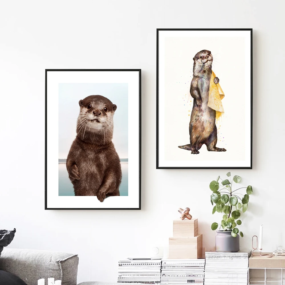 Современная Картина на холсте с животными милая выдра плакаты и принты Настенный