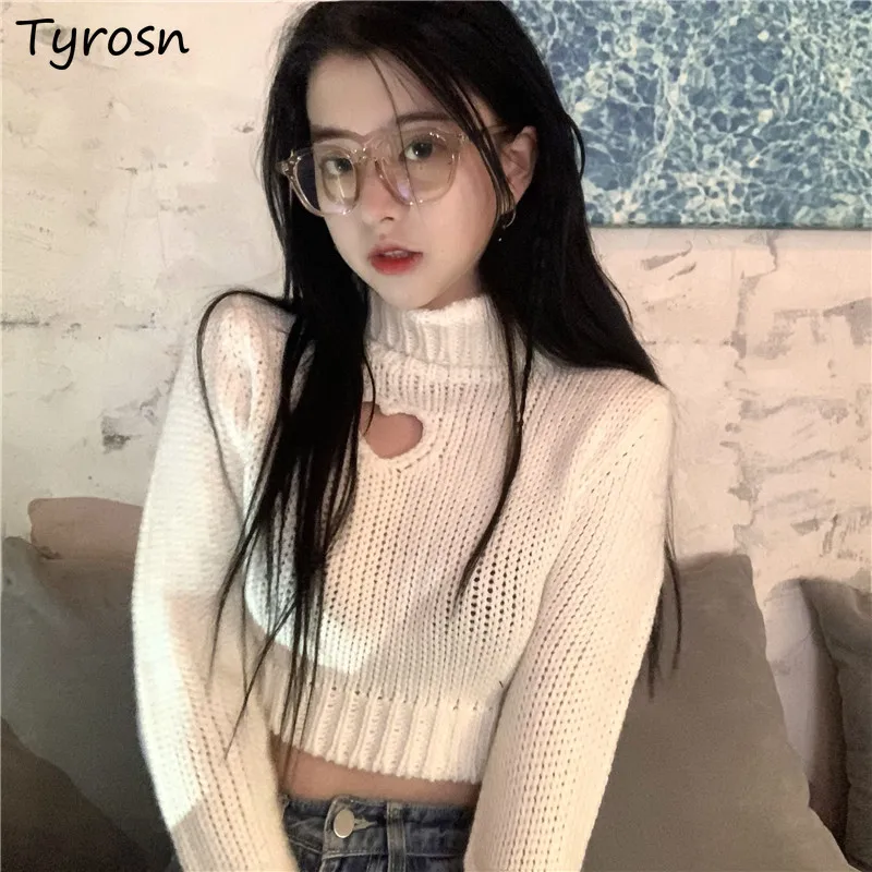 Женские укороченные свитера с воротником-хомутом ажурный дизайн Y2K популярные