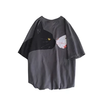 latest design men korean fashion sublimation oversized loose graphic cat printed cotton short sleeve t shirt