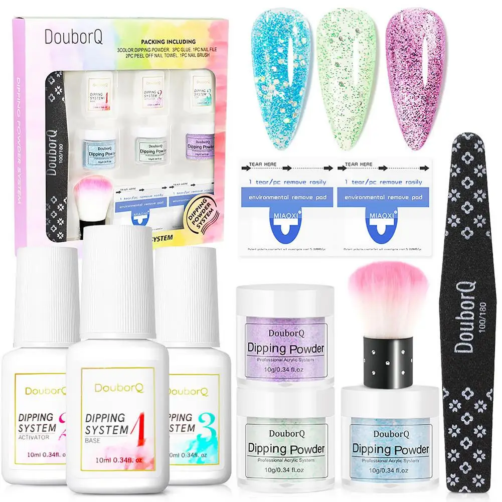 

Nail Dip Powder Kit Glitter Nail Kit Dipping System Nail Art Healthy & Durable Long Duration Easy to Use