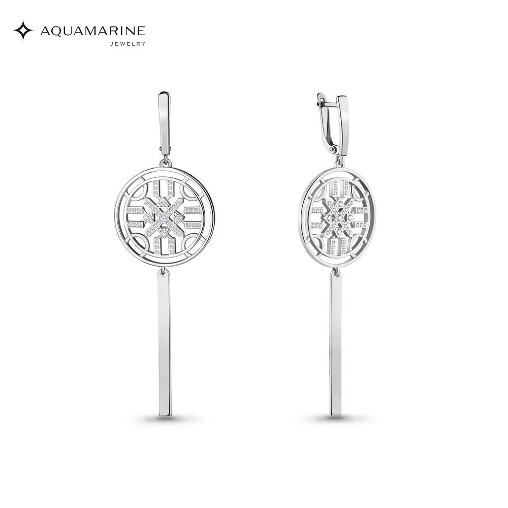 Серьги длинные AQUAMARINE с фианитами Серебро 925 пробы | Украшения и аксессуары