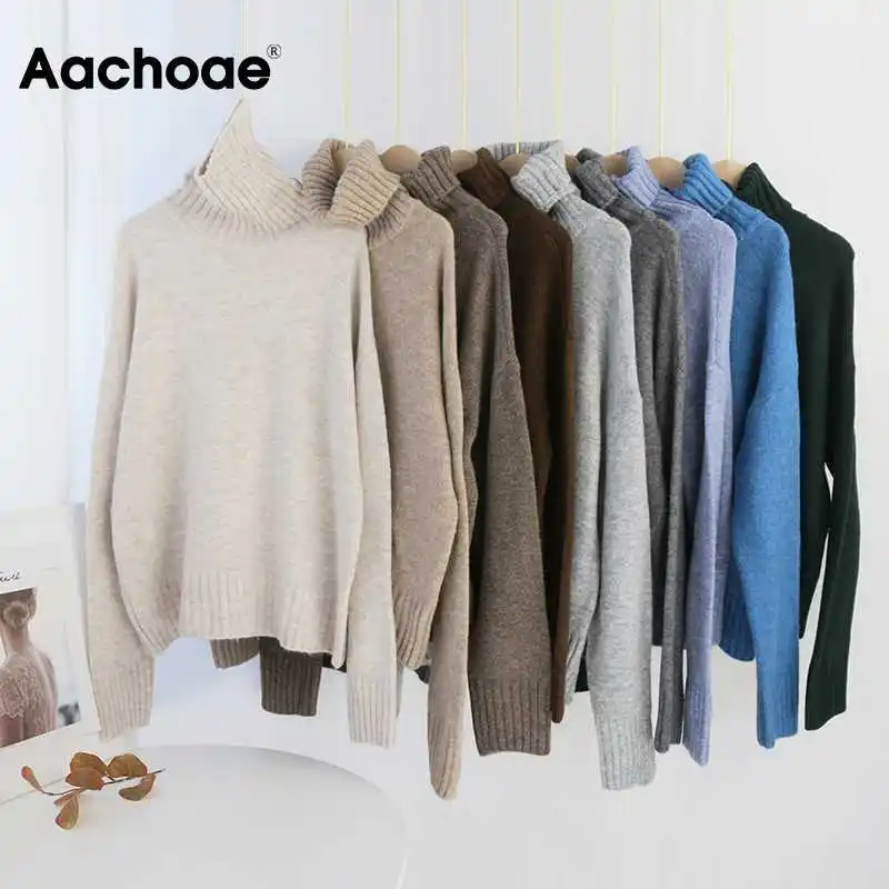 

Autumn Winter Women Knitted Turtleneck Cashmere Sweater 2020 Casual Basic Pullover Jumper Batwing Long Sleeve Loose Tops