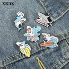 Металлическая эмалированная брошь в виде милой акулы, с надписью, лентой, волнистыми волнами, милым животным, шкура банана для серфинга, забавная булавка, подарок для ребенка, 5 видов