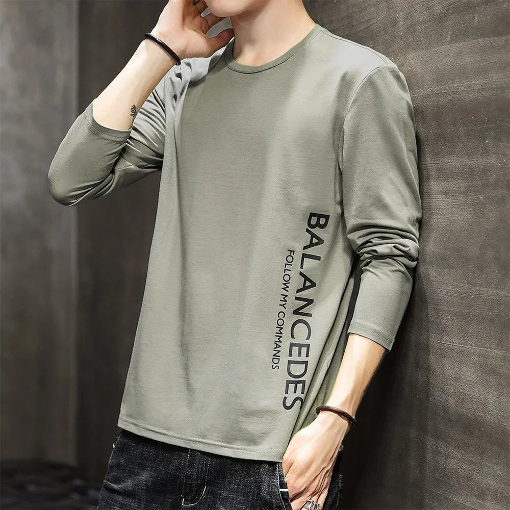 

Long Sleeve Bottoming Shirts Men Autumn Thermal Underwear Letter Pattern Homewear O-neck Casual Pullover Man Loose Tee Tops A50