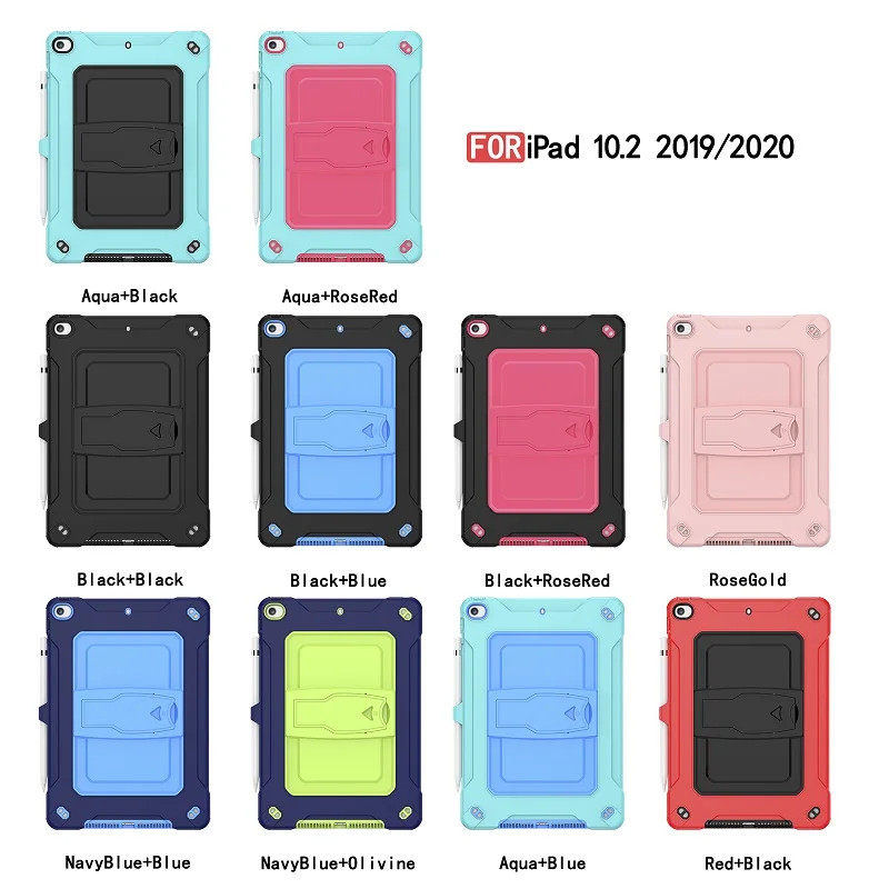 

For iPad 10.2" 2019/ 2020 Contrast Color Silicone Shockproof Case For ipad 7 7th A2200 A2198 Stand Cover Capa iPad Pro 10.5"