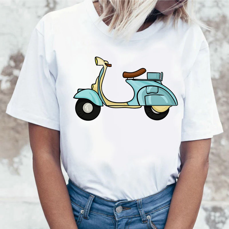 

Women summer Motor printed t shirt o-neck t-shirt Vogue T-shirt ladies summer casual T-shirt Simple summer hot selling clothing