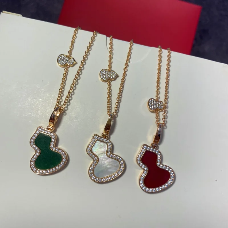 

S925 Sterling Silver Kirin gourd Red Agate Necklace female Rose Gold Diamond White Fritillaria Fulu double complete clavicle cha
