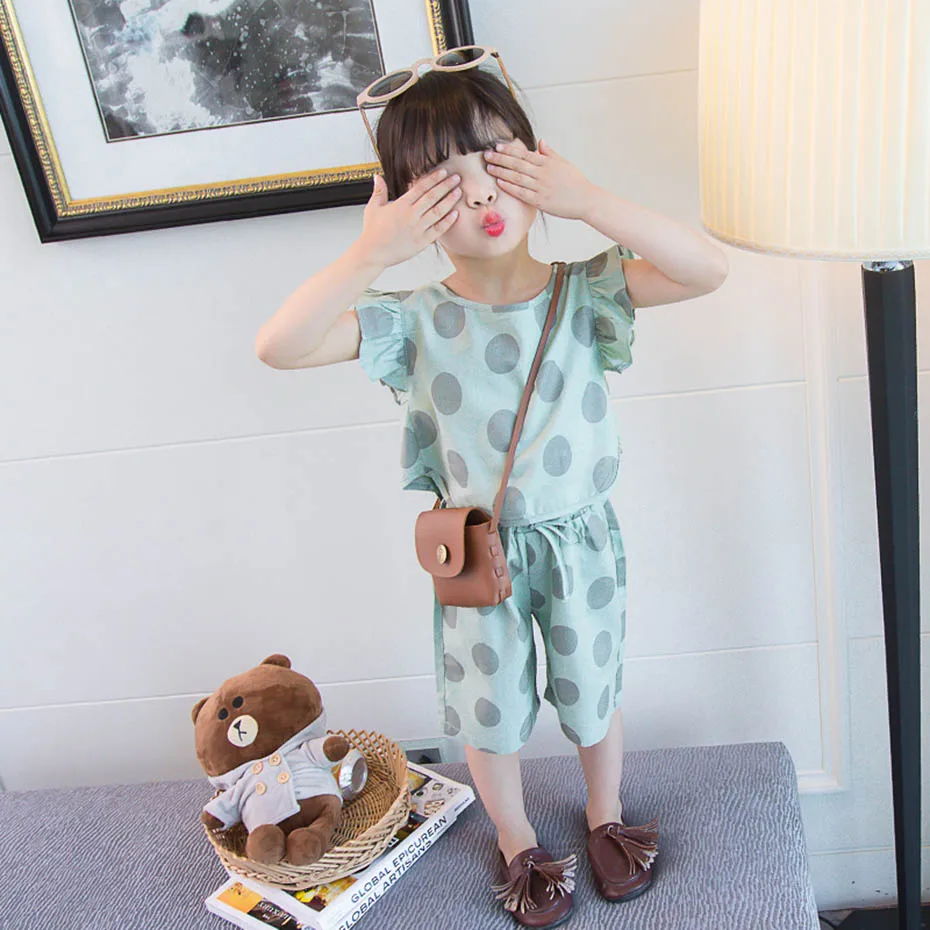 Одежда для маленьких девочек спортивные костюмы в горошек жилет + шорты 2