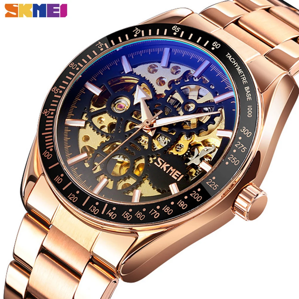 

Luxury Automatic Mechanical Watches Men Hollow Stainless Steel SKMEI Luminous Skeleton Waterproof Wristwatches Relogio Masculino