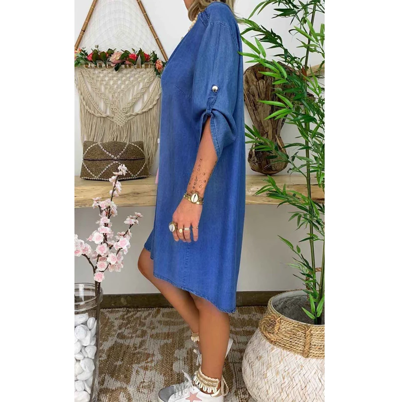 YELITE женские синие джинсы джинсовые платья модное свободное мини-платье