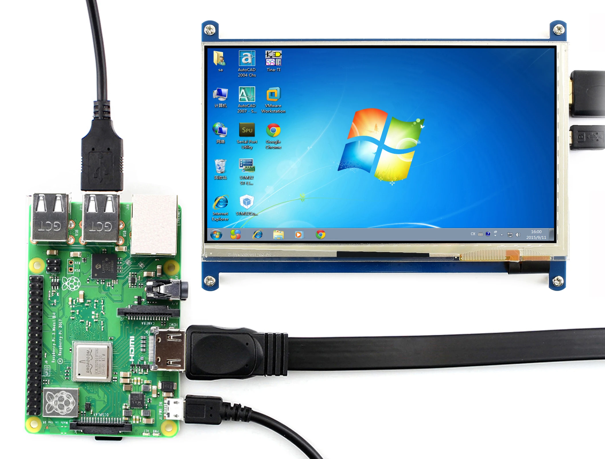 Verkauf 7 Zoll Kapazitiven Touchscreen LCD (C) Für Raspberry Pi, 1024*600,IPS, Low Power Verbrauch Unterstützt Windows 10/8,1/8/