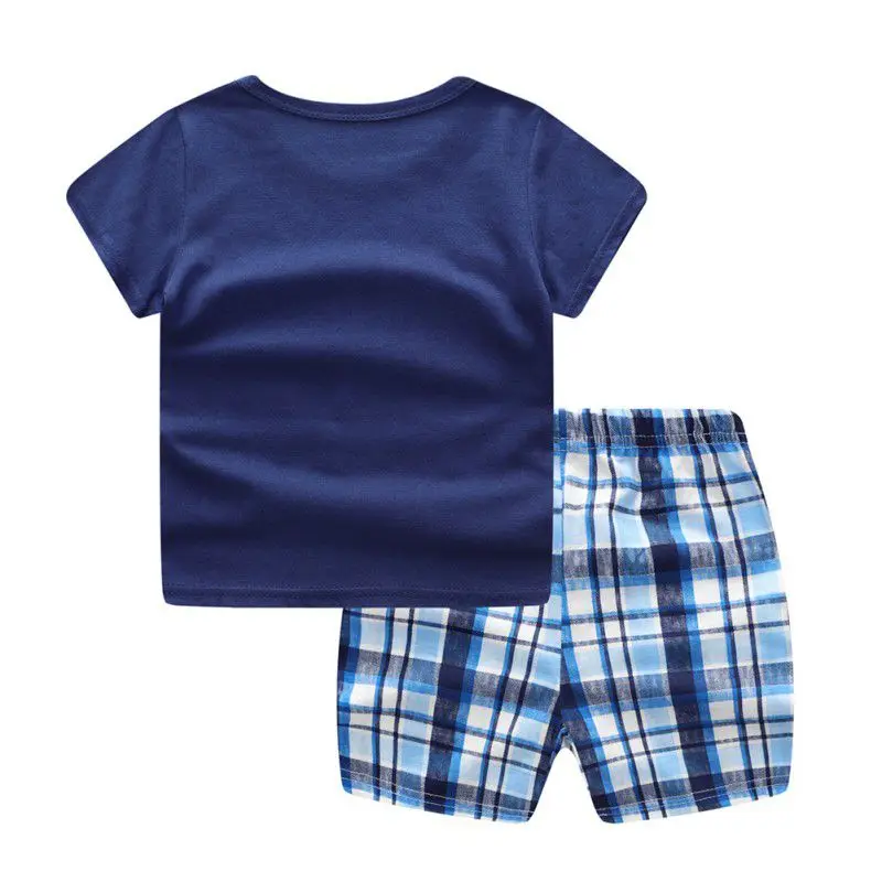 

Summer Baby Boy Clothes Set Cartoon O-neck Short Sleeve Plaid Shorts Casual Clothing Outfits Kids Clothing