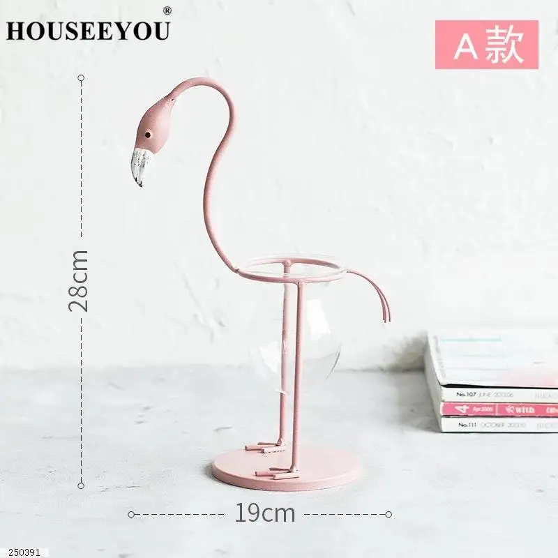 Розовая стеклянная настольная Гидропоника в форме фламинго растение бонсай