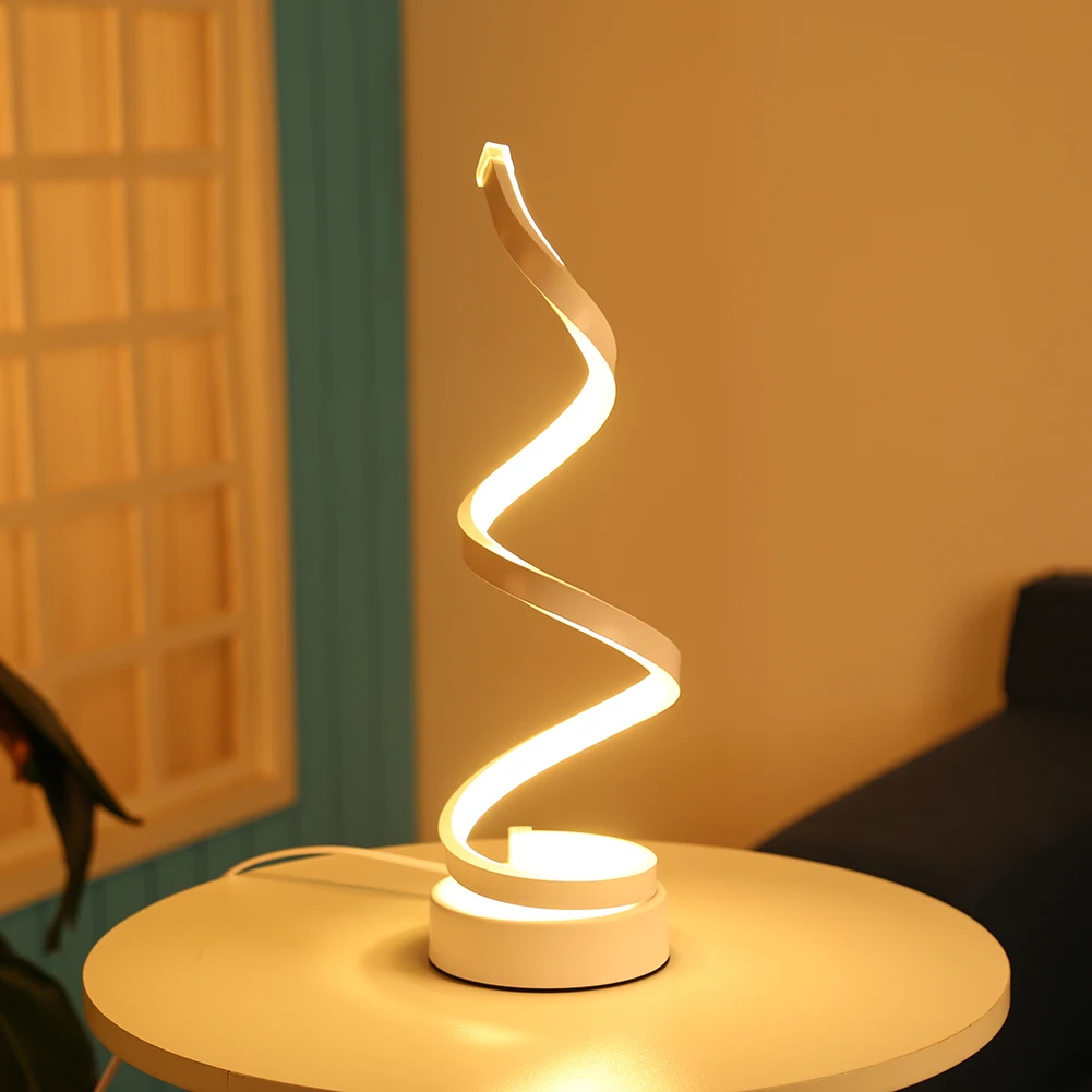 

Nordic style LED Spiral Table Lamp Modern Curved Desk Bedside Lamp White Warm Reading Desk Light Acrylic Iron Night Light