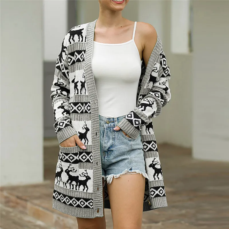 Женский кардиган Рождественский свитер зимняя повседневная верхняя одежда с