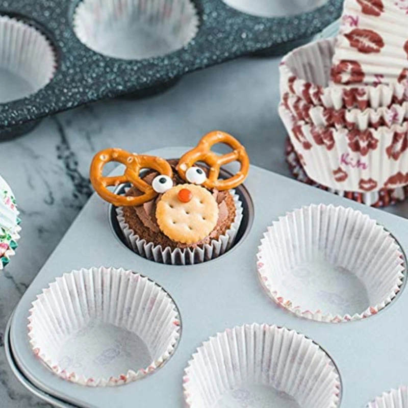 

100Pcs/set Cartoon Printed Christmas Muffin Cupcake Liner Paper Wedding Party Dinner Baking Tray